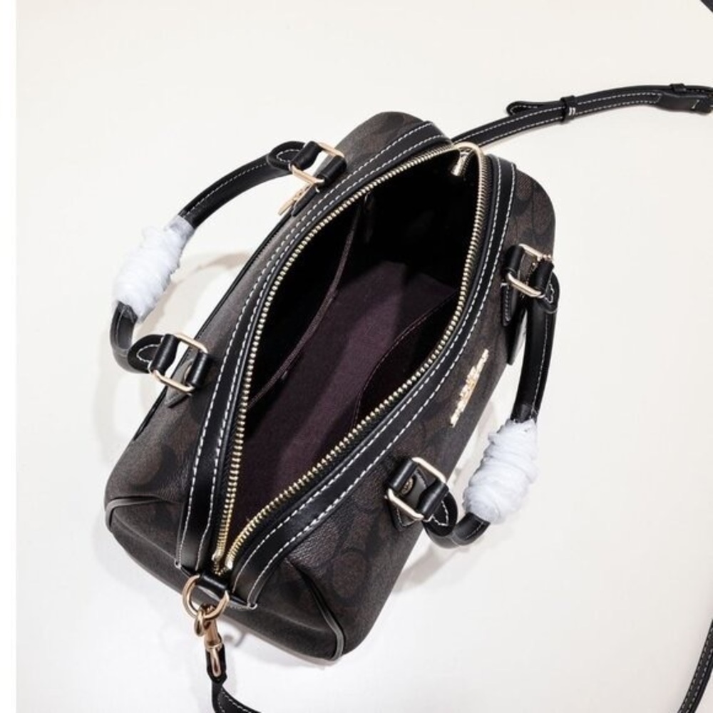 Coach Rowan Large Satchel Crossbody Bag Signature Canvas Walnut /Black NWT - Picture 8 of 8